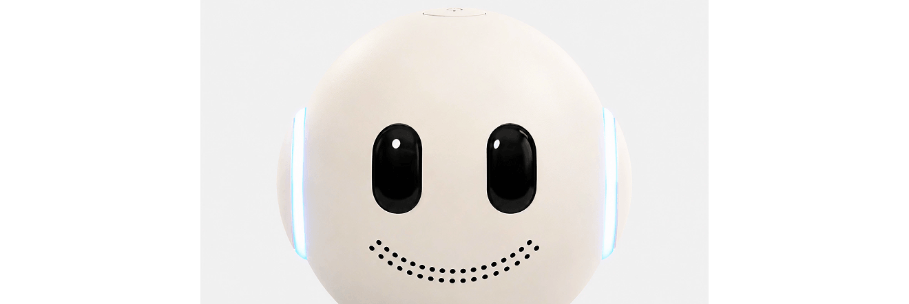 AÏDO — sphère vue de face, yeux et sourire lumineux